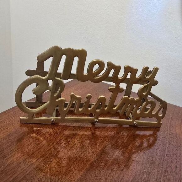 Vintage Brass  Merry Christmas Letter Mail Napkin Hokder Retro Christmas Decor - Picture 2 of 11